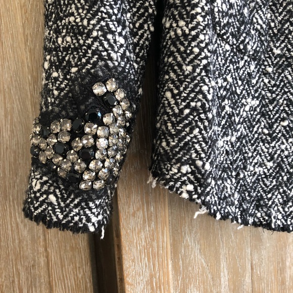 Zara Knit tweed frayed embellished blazer - Picture 4 of 5